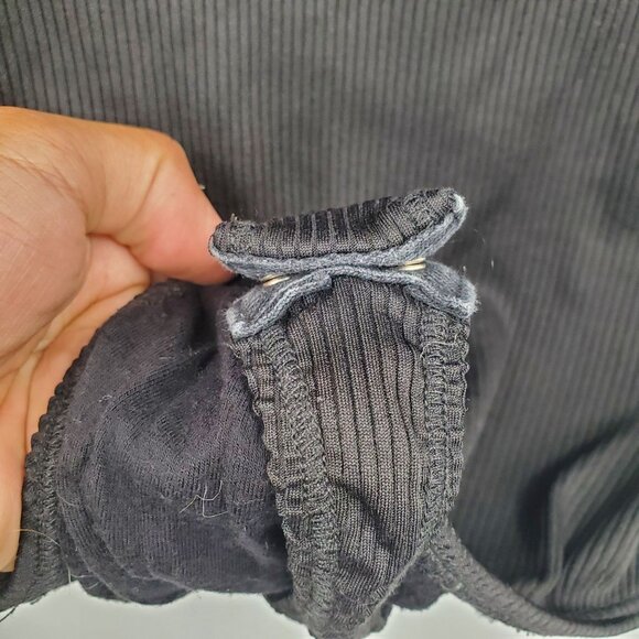 Free People Ribbed Long Sleeve V Neck Bodysuit Women Size Small Petite Black - Picture 7 of 13